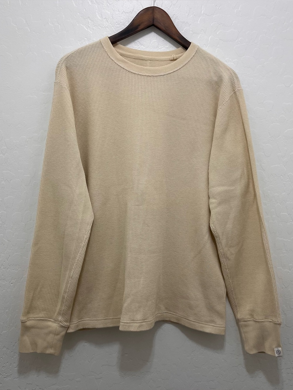 rag & bone Men's L Cream Cotton Waffle Knit Thermal Long Sleeve Crewneck Shirt